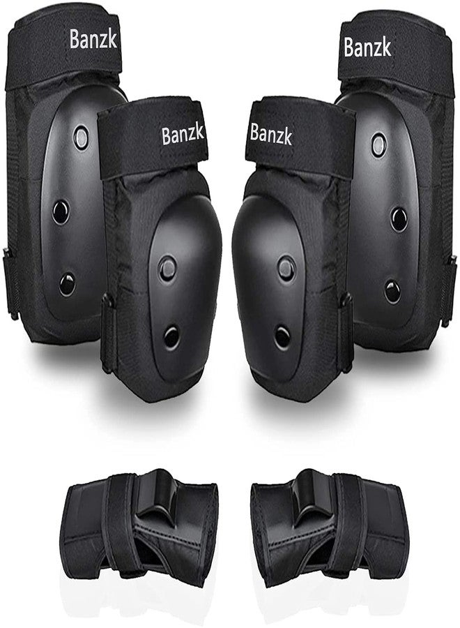 Banzk Adult/Child Knee Pads Elbow Pads Wrist Guards 3 in 1 Protective Gear Set for Skateboarding Inline Roller Biking Roller Skating Cycling Outdoor Sports Black XL - Image 1