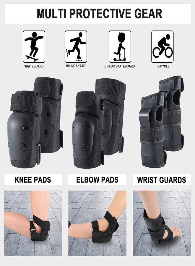 Banzk Adult/Child Knee Pads Elbow Pads Wrist Guards 3 in 1 Protective Gear Set for Skateboarding Inline Roller Biking Roller Skating Cycling Outdoor Sports Black XL - Image 2