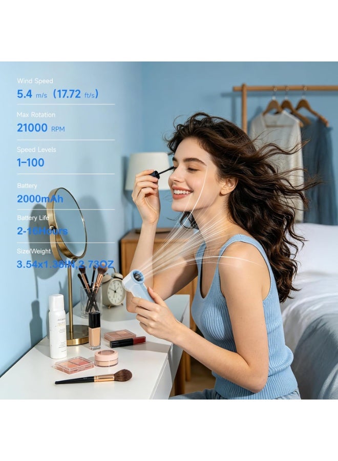 HandFan Portable Mini Turbo Fan, 100-Speed Adjustable Personal Hand Fan with LED Display, 2000mAh Battery, Blue - Image 2