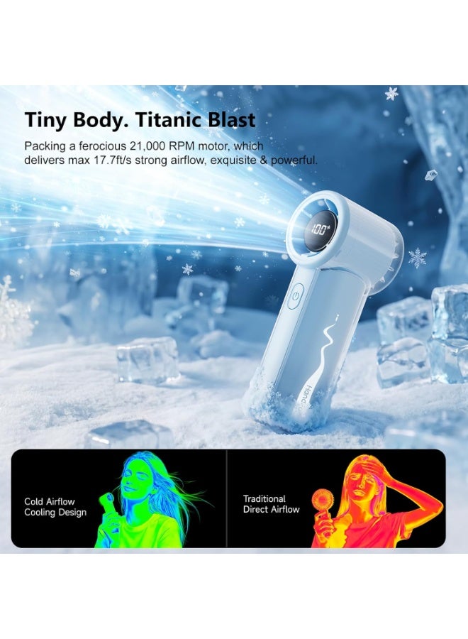HandFan Portable Mini Turbo Fan, 100-Speed Adjustable Personal Hand Fan with LED Display, 2000mAh Battery, Blue - Image 4