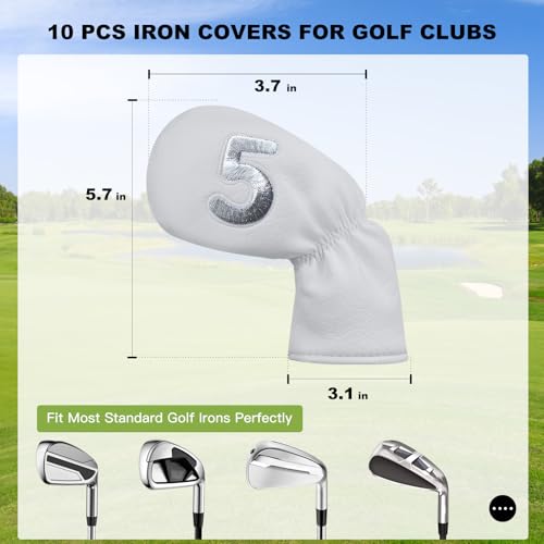 PONADA 10 Pcs Iron Covers for Golf Clubs, Premium PU Leather Golf Iron Covers with Big Number Design, Fits Most Iron Clubs, Designed for Easy On and Off (White) - Image 3