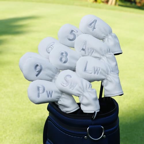 PONADA 10 Pcs Iron Covers for Golf Clubs, Premium PU Leather Golf Iron Covers with Big Number Design, Fits Most Iron Clubs, Designed for Easy On and Off (White) - Image 2