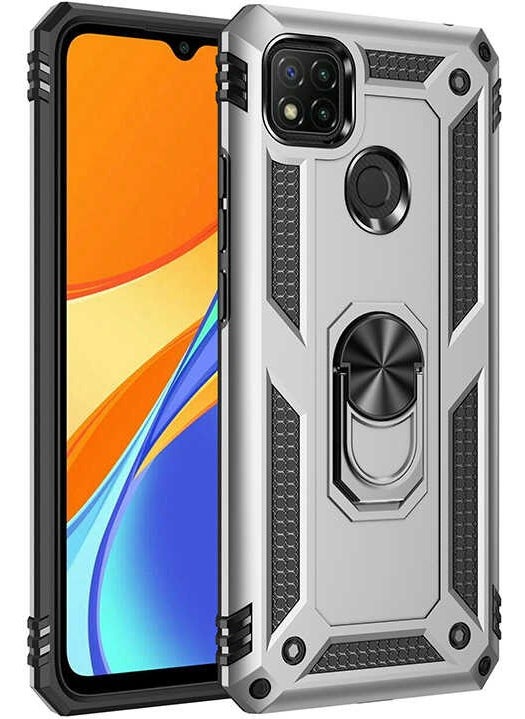 Nevarium Xiaomi Redmi 9c Case High Protection Silicone with Tank Ring - Gray 
