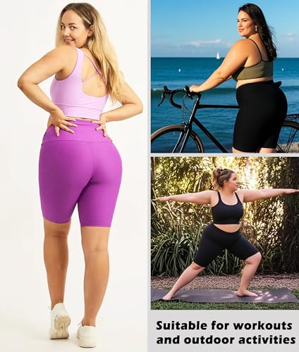 NEW YOUNG 3 Pack Plus Size Biker Shorts with Pockets for Women-High Waisted 8" Yoga Pants Workout Shorts - Image 4
