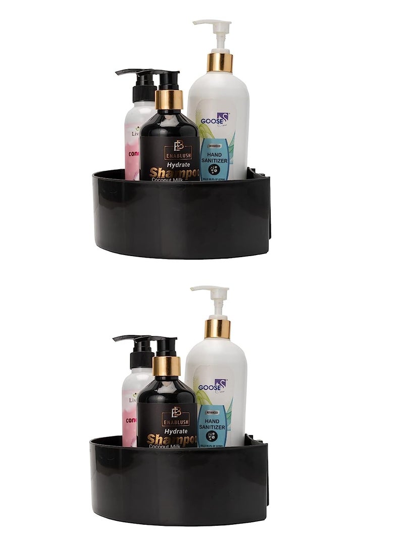 VDHJA VDHJA Multipurpose Kitchen Bathroom Triangle Corner Shelf with Adhesive Magic Sticker Pack of 2 Black  - Image 2