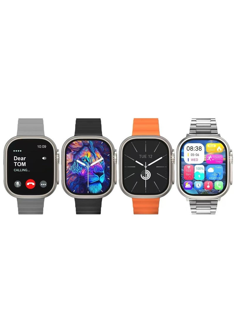 New Smart Watch, SQ10 Ultra 2 with 4 pairs Strap, AMOLED Display and Wireless Charger for Men’s Silver