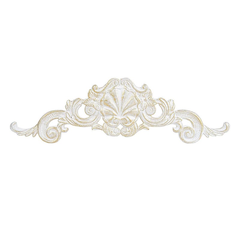 Sungmor Cast Iron Fleur De Lis Wall Decor, Vintage White Metal Flower Scrolled Wall Pediments Decor, 15.5" Long Carved Appliques Onlays, Wall Door Cabinet Mantel Topper Corner Carving Decals - Image 1