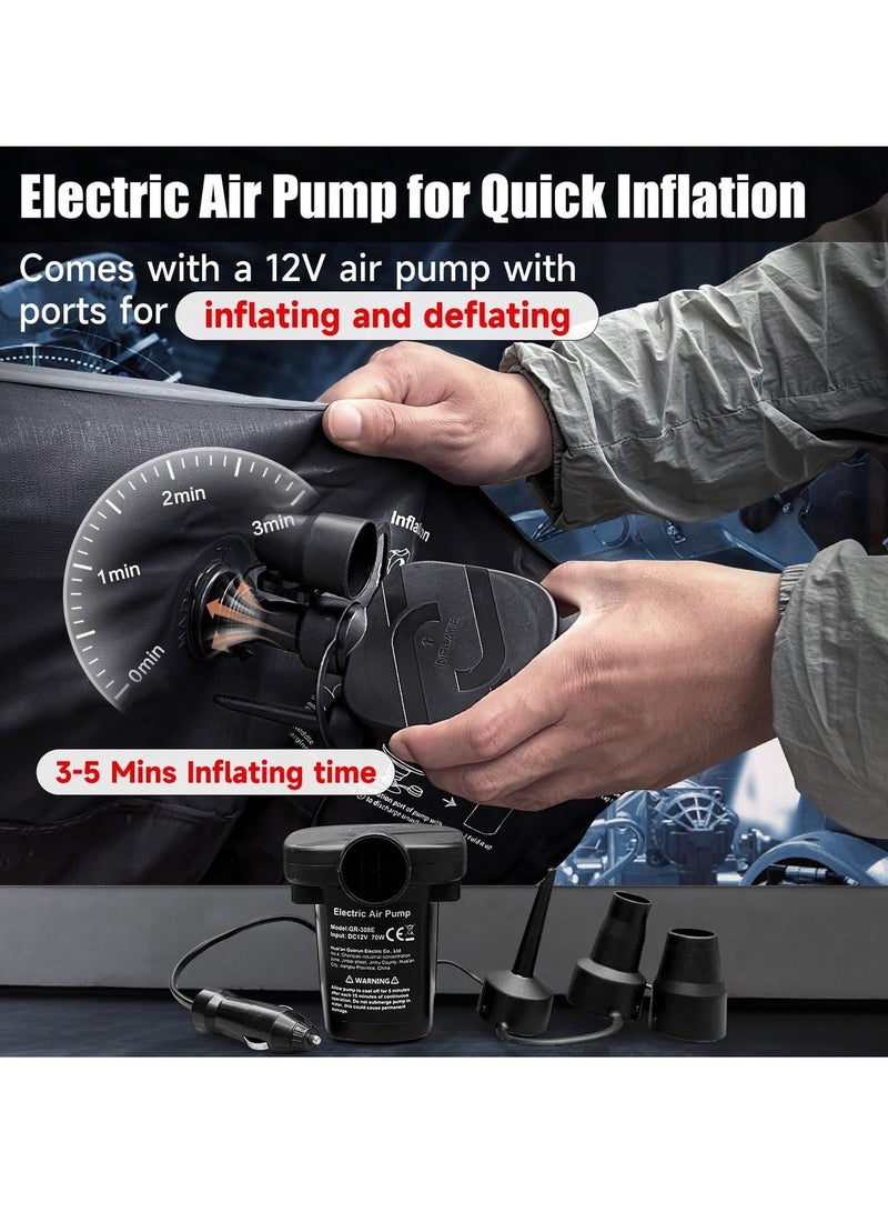 شاربدو 7-Pieces Air Mattress Inflatable Bed for Car Travel and Camping Sleep with 2 Pillows 180K Black - Image 5