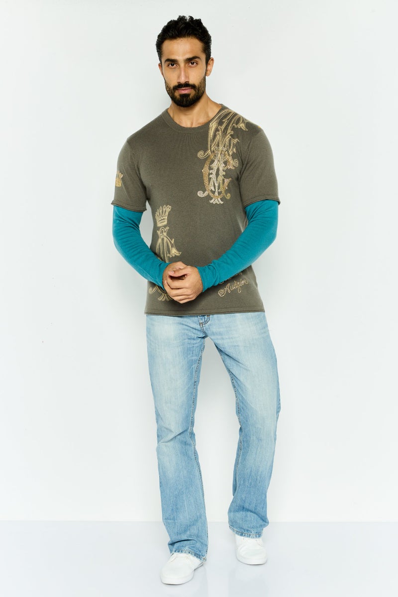 CHRISTIAN AUDIGIER Men Crew Neck Embellished Sweater, Grey - Image 4