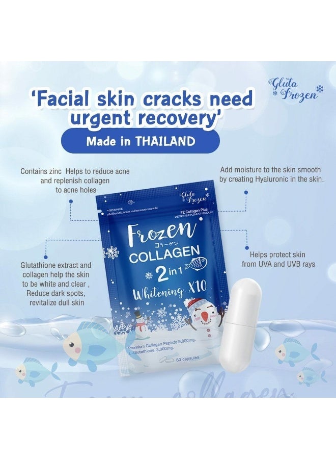 Frozen Collagen Frozen Collagen 2-in-1 Whitening X10 | 60 Capsules | Premium Collagen Peptide + Glutathione | Skin Glow, Joint & Hair Support | Made in Thailand  - Image 3