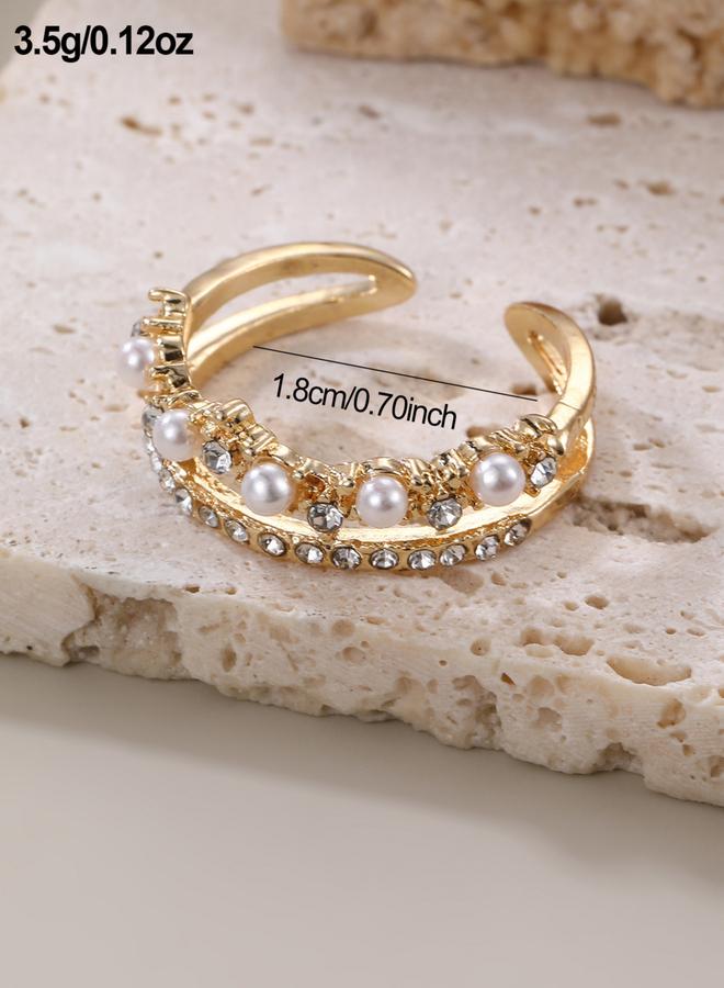 Take Two Rhinestone Faux Pearl Embellished Ring - Image 3