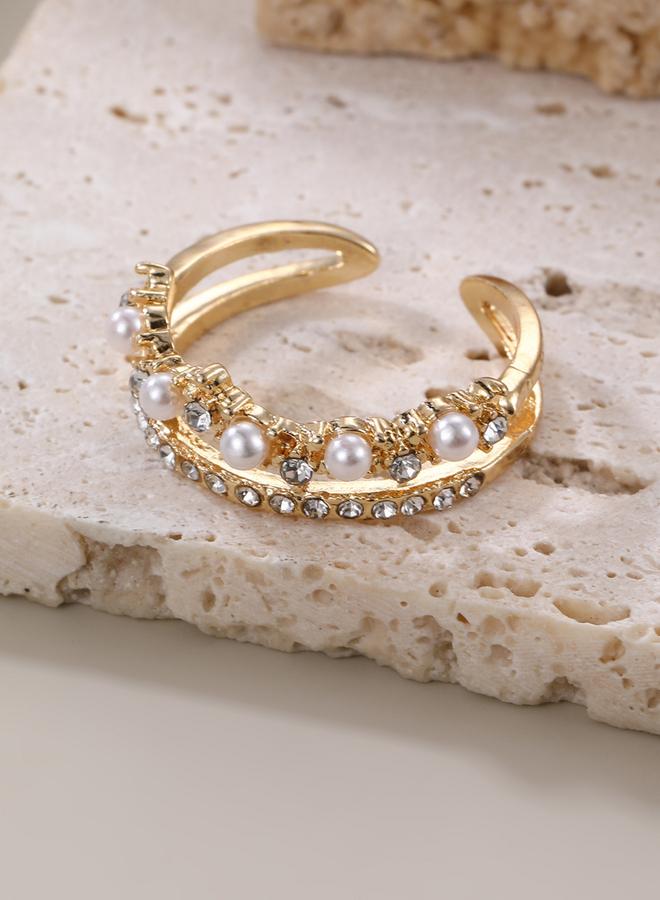 Take Two Rhinestone Faux Pearl Embellished Ring - Image 1