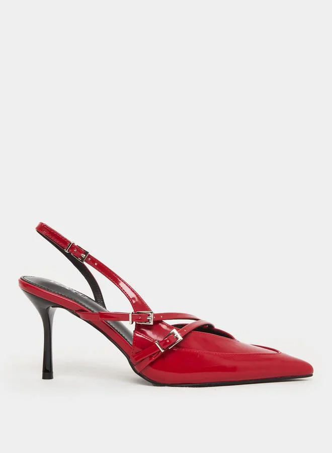 RAID Raid Red Strappy Buckled High Heel Pumps