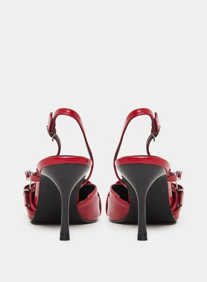 RAID Raid Red Strappy Buckled High Heel Pumps