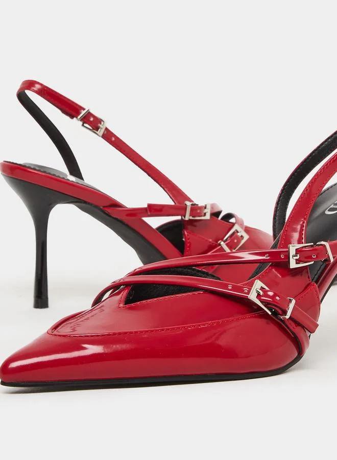 RAID Raid Red Strappy Buckled High Heel Pumps