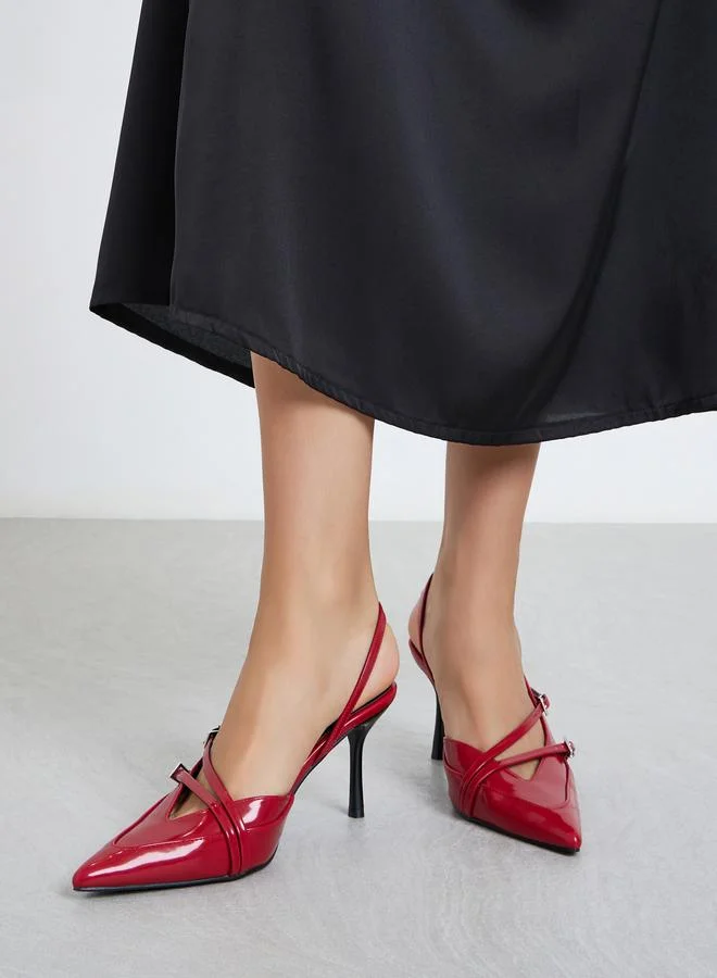 RAID Raid Red Strappy Buckled High Heel Pumps