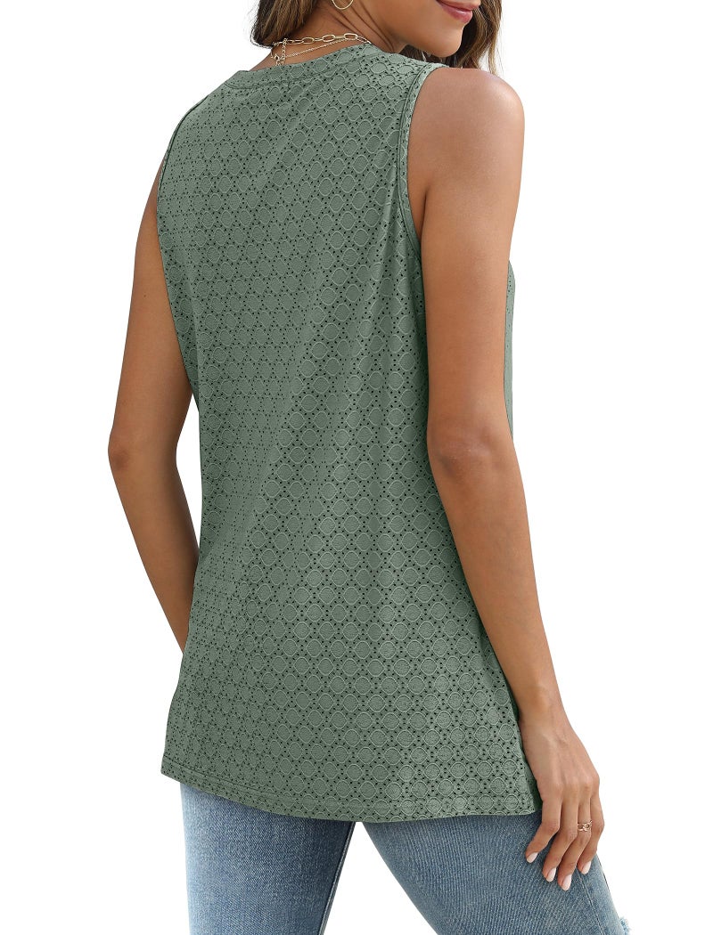 Sampeel Tank Tops for Women Loose Fit Sleeveless Basic Tee Tops Cute Summer Clothing Olive Green XL - Image 5