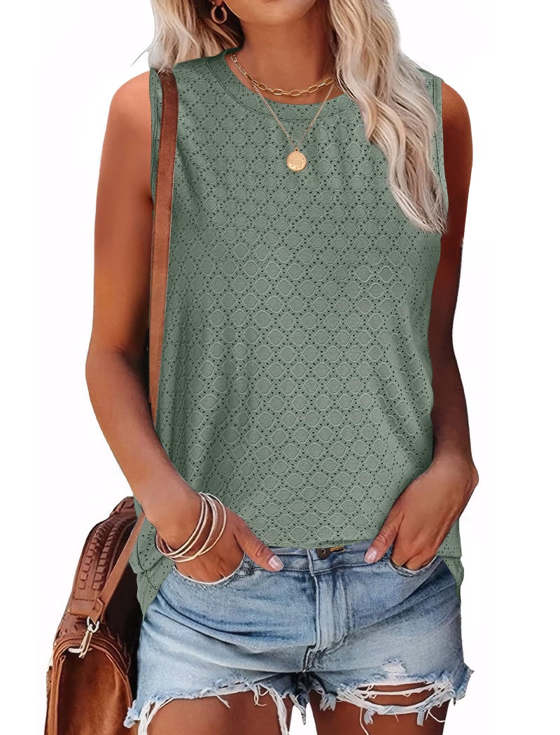 Sampeel Tank Tops for Women Loose Fit Sleeveless Basic Tee Tops Cute Summer Clothing Olive Green XL - Image 2