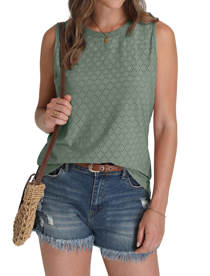 Sampeel Tank Tops for Women Loose Fit Sleeveless Basic Tee Tops Cute Summer Clothing Olive Green XL - Image 3