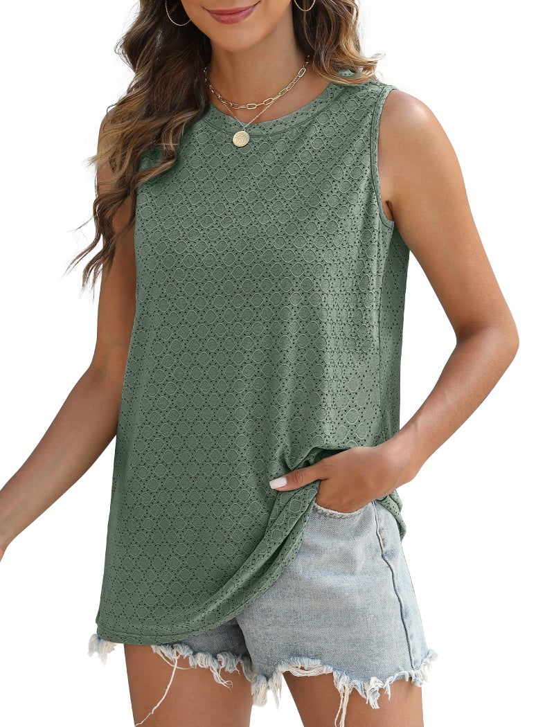 Sampeel Tank Tops for Women Loose Fit Sleeveless Basic Tee Tops Cute Summer Clothing Olive Green XL - Image 4