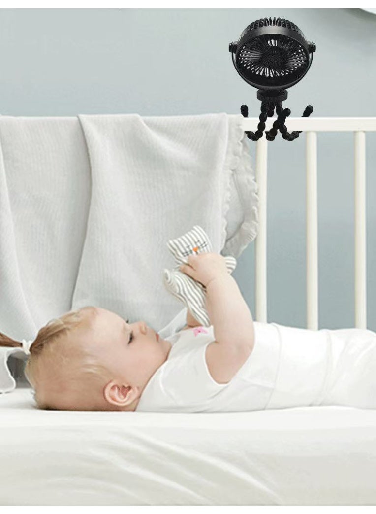 Portable Baby Stroller Fan Handheld 360°Rotate Rechargeable Mini Fan with Flexible Tripod for Stroller Treadmill Crib Car Seat Travel - Image 3