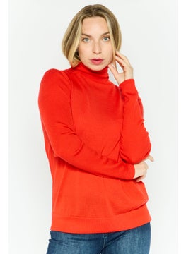HUGO by Hugo Boss Women Turtle Neck Long Sleeve Knitted Sweater, Red  - Image 1