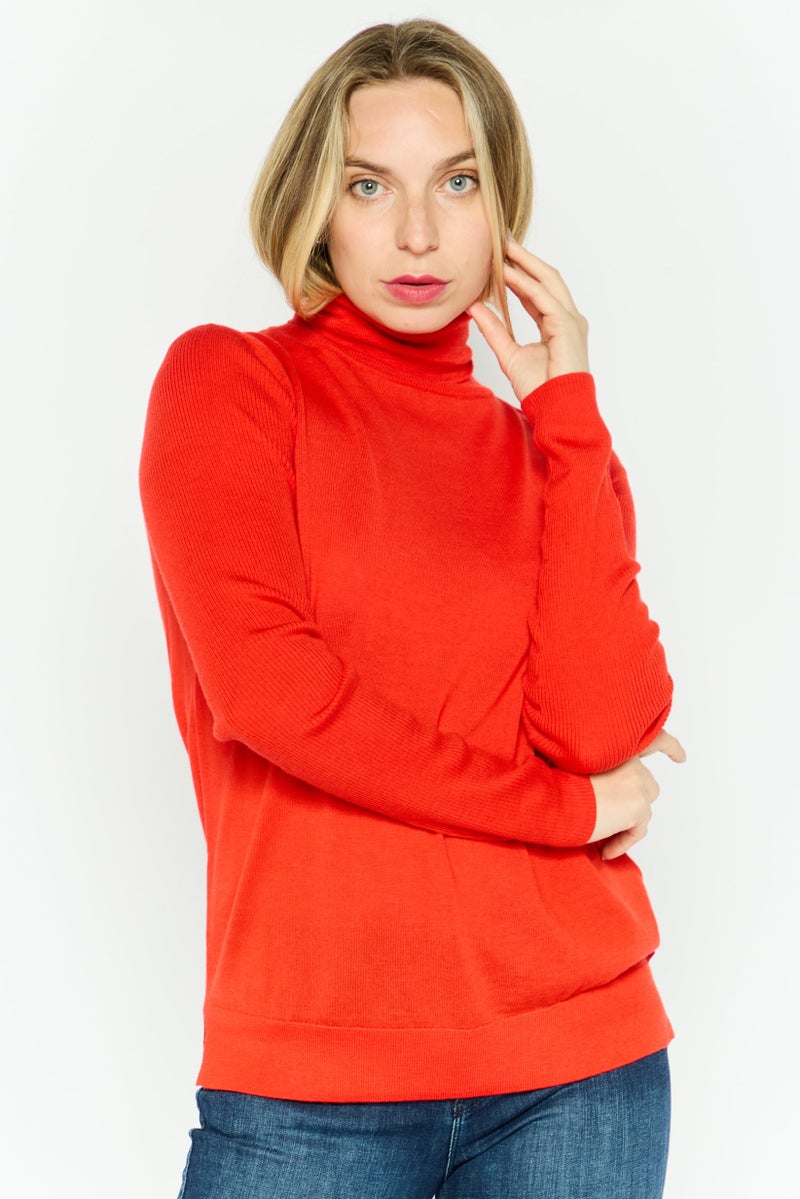 HUGO by Hugo Boss Women Turtle Neck Long Sleeve Knitted Sweater, Red - Image 1