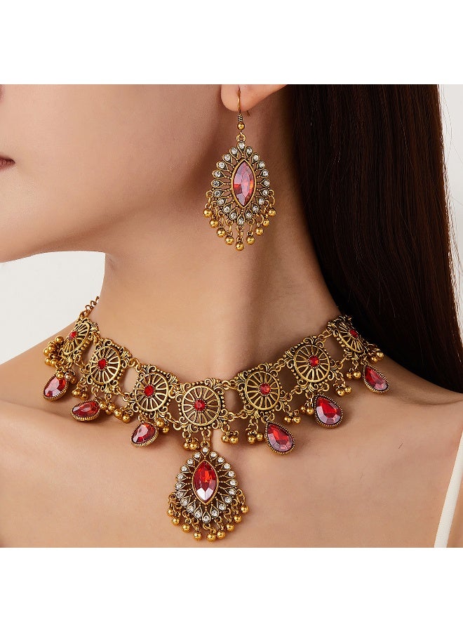 Fashion Ethnic Style Vintage Hollow Minimalist Chic Statement Necklace and Earring Jewelry Set