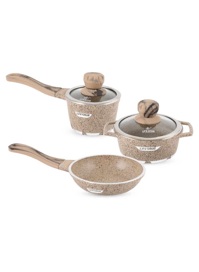 Life Smile Mini Cookware Set – Granite Nonstick Fry Pan, Sauce Pan & Soup Pot with Energy Saver Base - Image 1