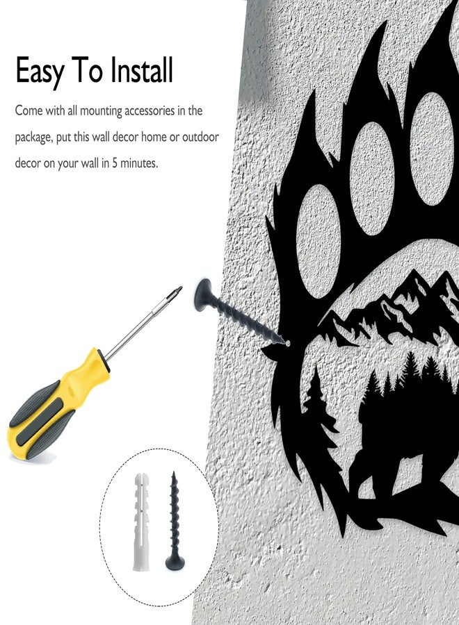 BiaGift Rustic Cabin Hunting Bear Paw Decor - Metal Bear Wall Art, 14.5 x 11.8 inches, Black for Bathroom, Living Room, Bedroom - Image 3