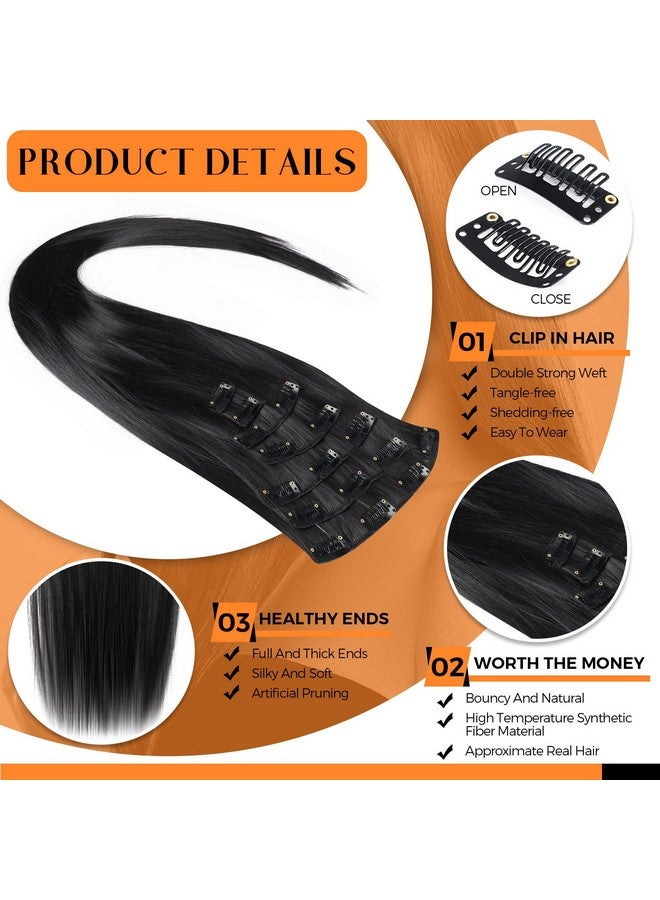 Jexine 14 Pieces Clip In Hair Extensions Long Straight Hair Pieces 24 Inch 260G Hair Extensions High Temperature Synthetic Fiber Double Weft Soft Hair For Women Full Head (Black) - Image 4