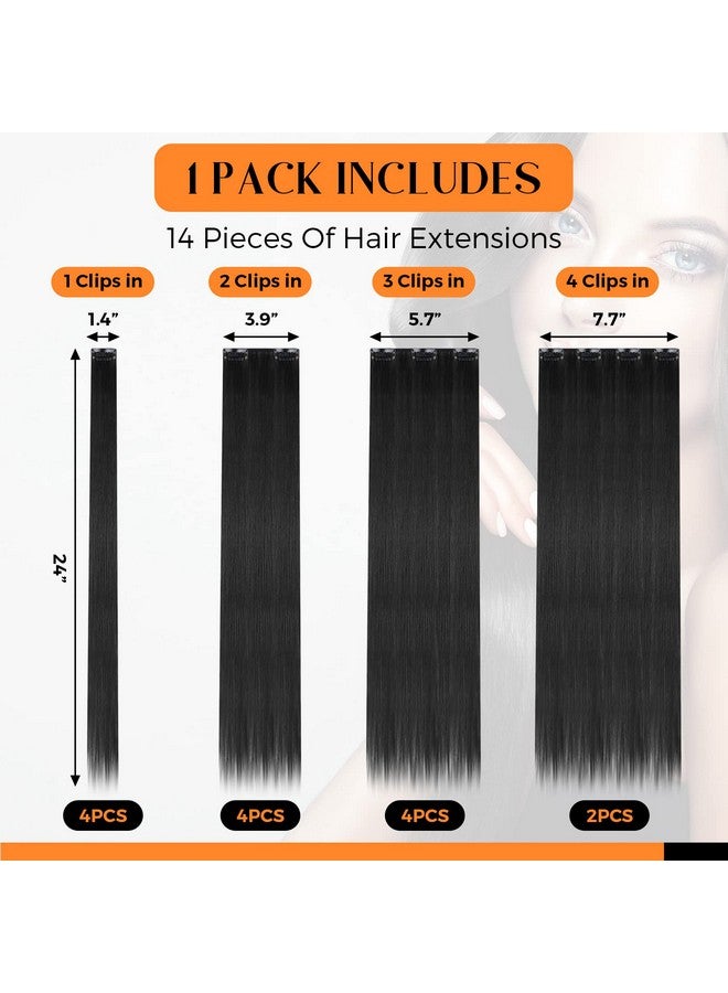 Jexine 14 Pieces Clip In Hair Extensions Long Straight Hair Pieces 24 Inch 260G Hair Extensions High Temperature Synthetic Fiber Double Weft Soft Hair For Women Full Head (Black) - Image 3