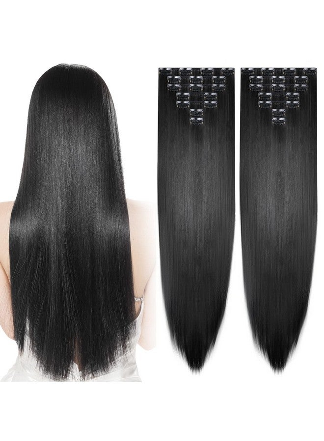 Jexine 14 Pieces Clip In Hair Extensions Long Straight Hair Pieces 24 Inch 260G Hair Extensions High Temperature Synthetic Fiber Double Weft Soft Hair For Women Full Head (Black) - Image 2