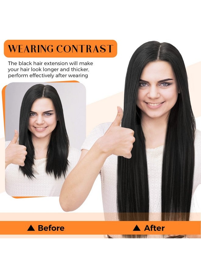 Jexine 14 Pieces Clip In Hair Extensions Long Straight Hair Pieces 24 Inch 260G Hair Extensions High Temperature Synthetic Fiber Double Weft Soft Hair For Women Full Head (Black) - Image 5