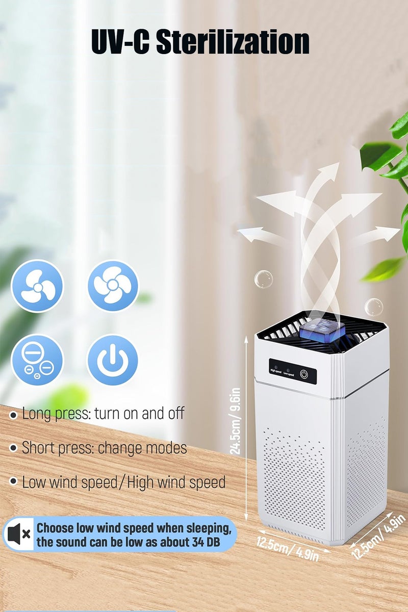 هيروكس أجهزة تنقية الهواء لغرفة النوم وغرفة المعيشة والمطبخ والمنزل وفلتر HEPA وتعقيم بالأشعة فوق البنفسجية ونظام ترشيح 24 ديسيبل لحبوب اللقاح وقشرة الشعر ورائحة المكتب وأداة إزالة الدخان وتنقية سطح المكتب وإزالة PM2.5 - Image 3