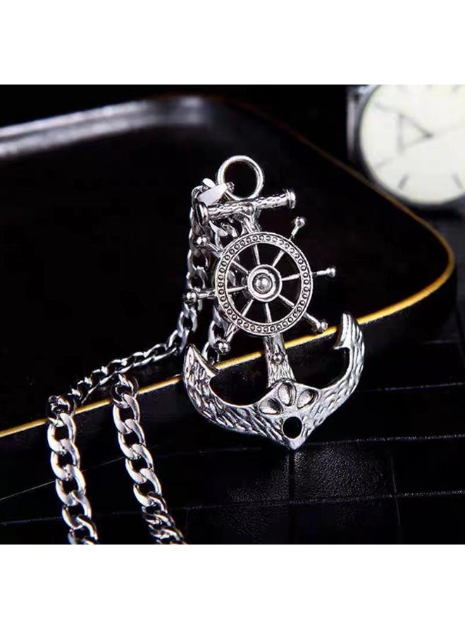 نيوترل مرساة ودفة——قلادة مجوهرات رجالية متعددة الاستخدامات وعصرية وأسلوب هيب هوب وشارع ريترو وأوروبي وأمريكية عصرية وإكسسوارات سلسلة مفاتيح السيارة للرجال والنساء (فضية عتيقة) - Image 3