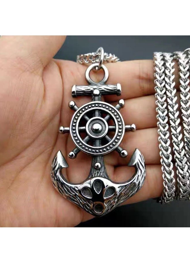 نيوترل مرساة ودفة——قلادة مجوهرات رجالية متعددة الاستخدامات وعصرية وأسلوب هيب هوب وشارع ريترو وأوروبي وأمريكية عصرية وإكسسوارات سلسلة مفاتيح السيارة للرجال والنساء (فضية عتيقة) - Image 5