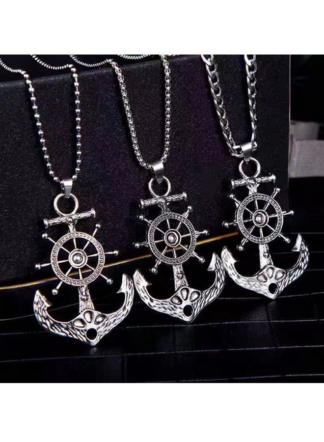 نيوترل مرساة ودفة——قلادة مجوهرات رجالية متعددة الاستخدامات وعصرية وأسلوب هيب هوب وشارع ريترو وأوروبي وأمريكية عصرية وإكسسوارات سلسلة مفاتيح السيارة للرجال والنساء (فضية عتيقة) - Image 2