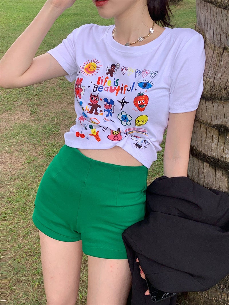 Spicy Girl Black Short-Sleeved T-Shirt Women's Summer Wear 2025 New Retro Slim-Fit Short Printed Top Ins Trend - Image 5