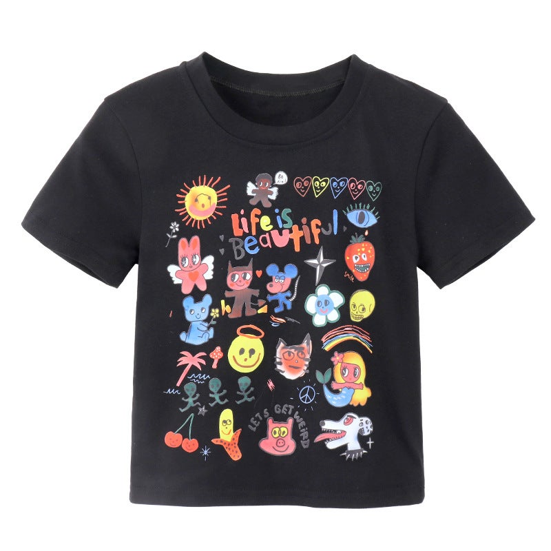 Spicy Girl Black Short-Sleeved T-Shirt Women's Summer Wear 2025 New Retro Slim-Fit Short Printed Top Ins Trend - Image 1