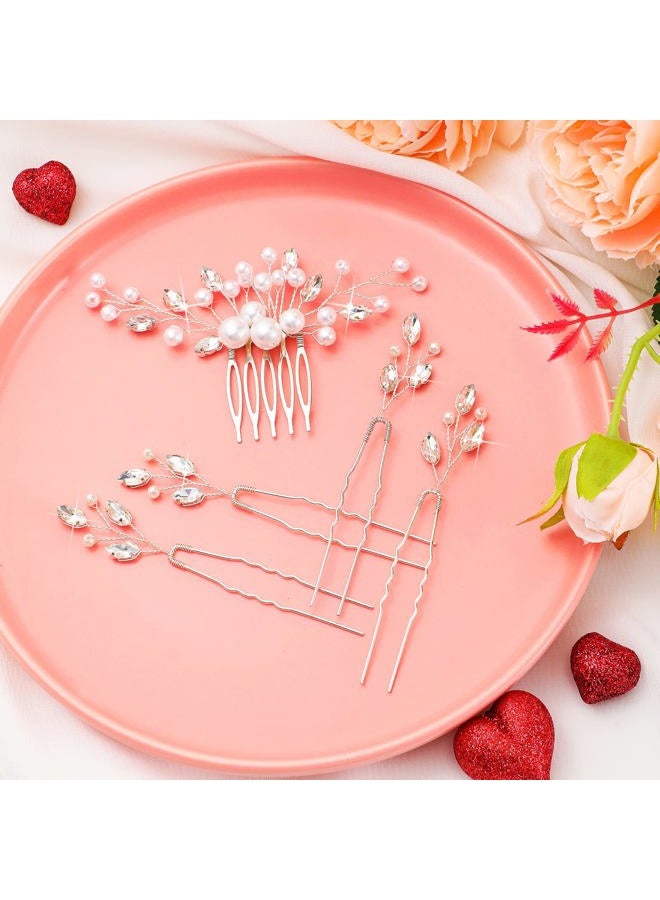 Geosar Wedding Hair Accessories, Hair Clip Set of 9 Including Pearl Comb and Pins for Brides, Bridesmaids, Women(Retro Style,Silver) - Image 3