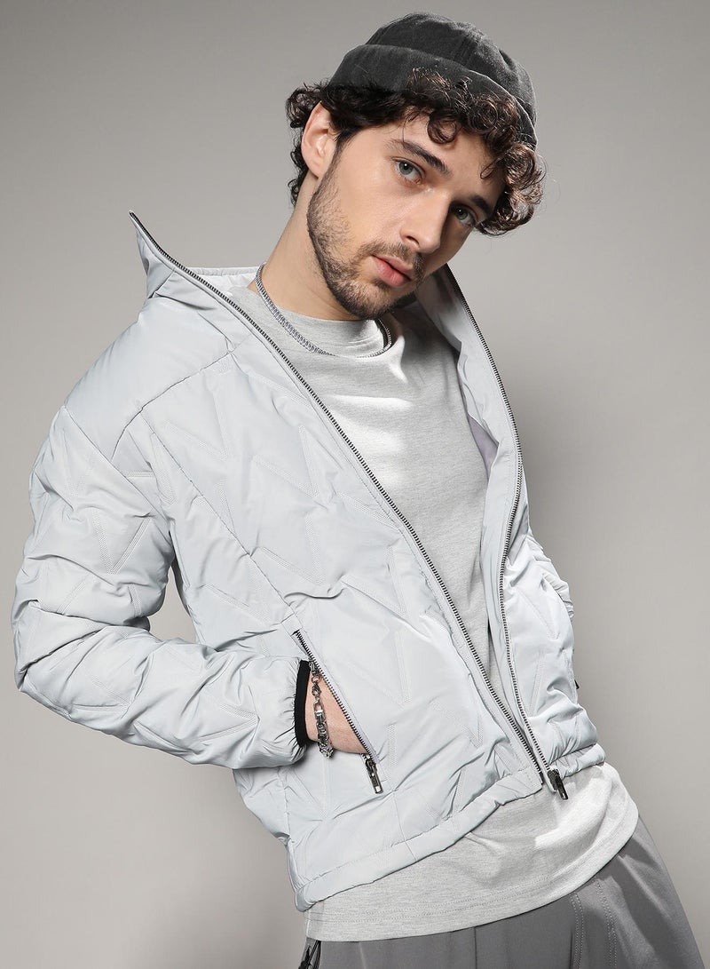 Campus Sutra Men's Moon Grey Parachute Puffer Jacket  - Image 1