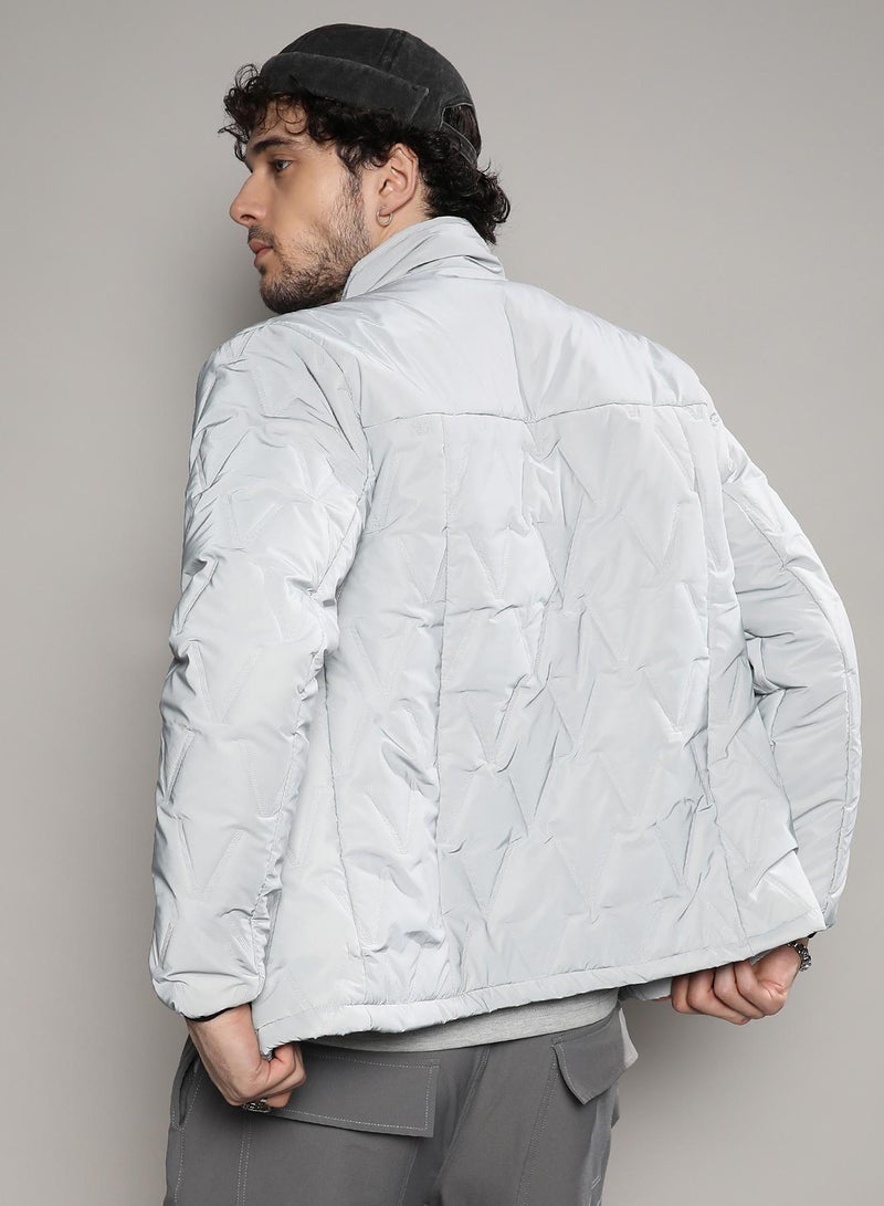 Campus Sutra Men's Moon Grey Parachute Puffer Jacket  - Image 5