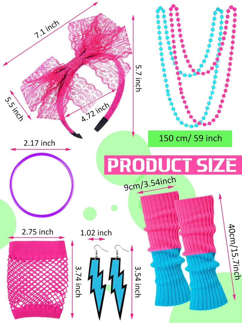 Vabean 19 Pcs 80s Costume Set T Shirt Leggings Tutu Skirt Headband Necklace Bracelets Earrings Gloves Leg Warmers for Women(X-Large,Blue Tutu) - Image 3