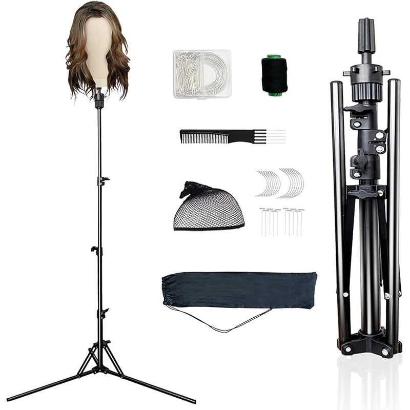 اس زد سي واي ال ال سي Mannequin Head Stand, Adjustable Foldable Wig Stand Tripod, Reinforced Metal Mannequin Head Tripod Stand for Cosmetology Hairdressing Training - Image 1