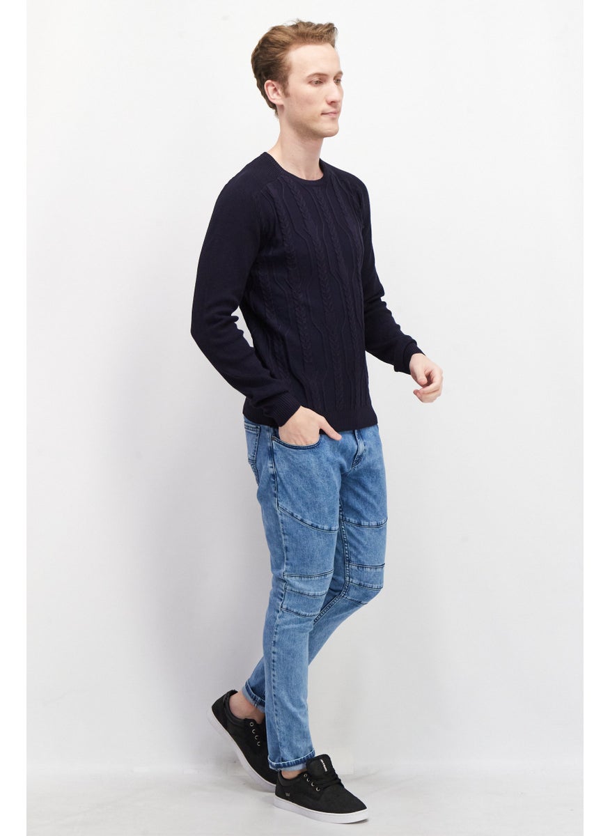 Sorbino Men Crew Neck Long Sleeve Textured Sweater, Navy  - Image 2