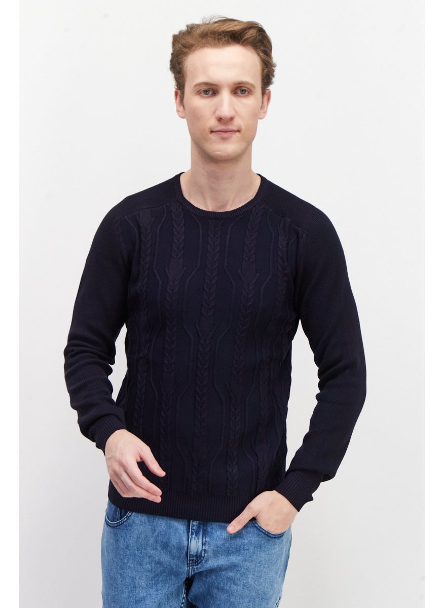 Sorbino Men Crew Neck Long Sleeve Textured Sweater, Navy  - Image 1