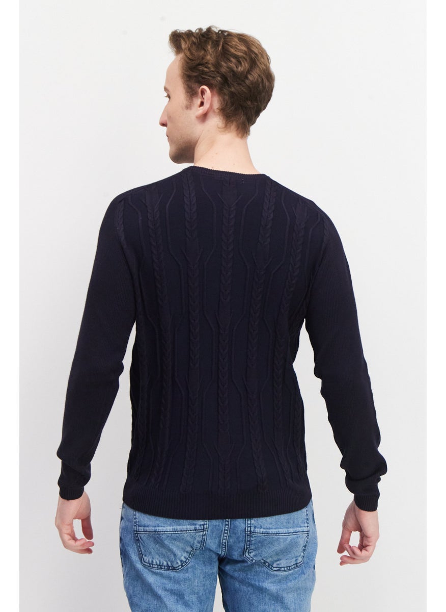 Sorbino Men Crew Neck Long Sleeve Textured Sweater, Navy  - Image 4