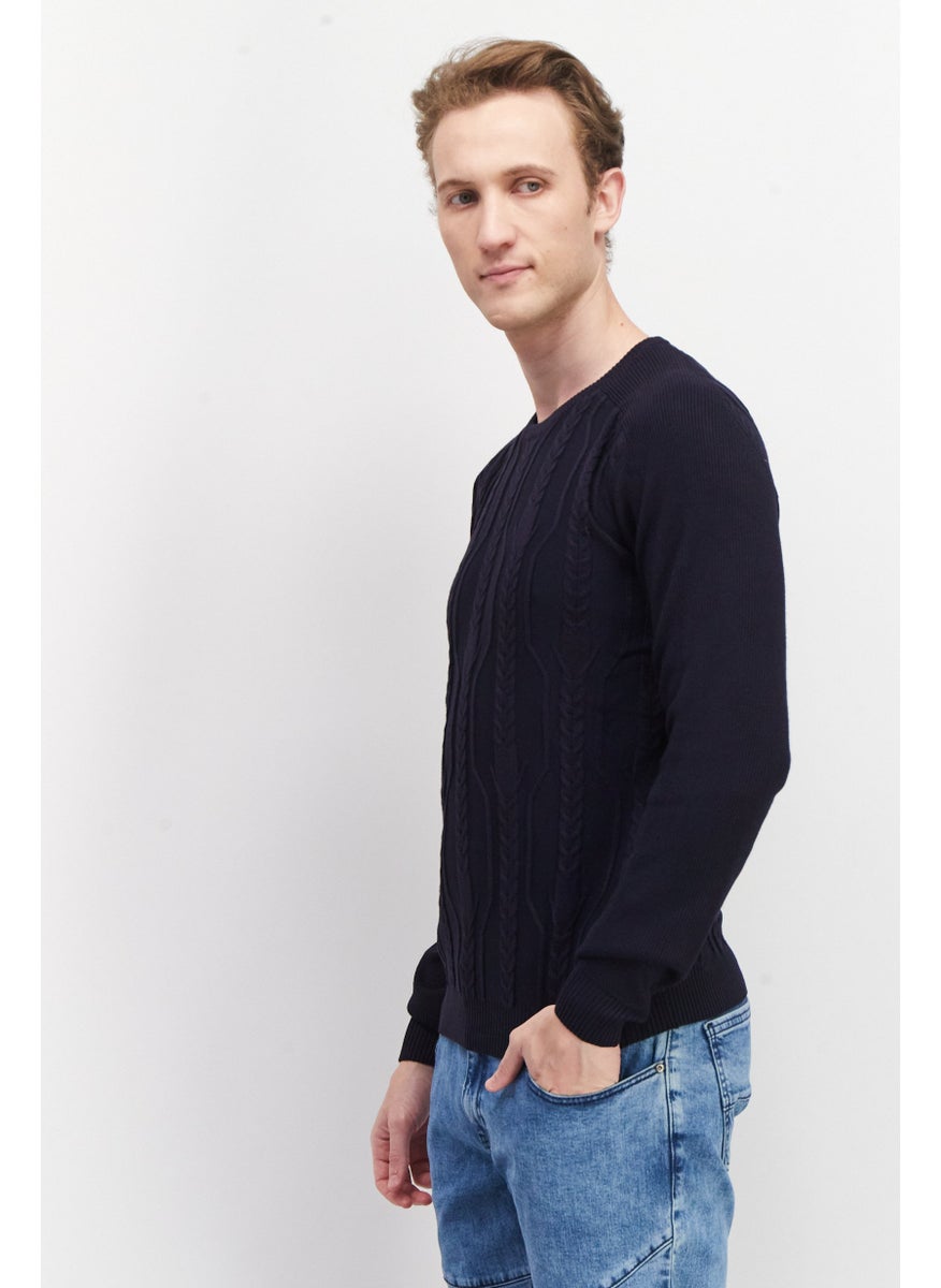 Sorbino Men Crew Neck Long Sleeve Textured Sweater, Navy  - Image 3
