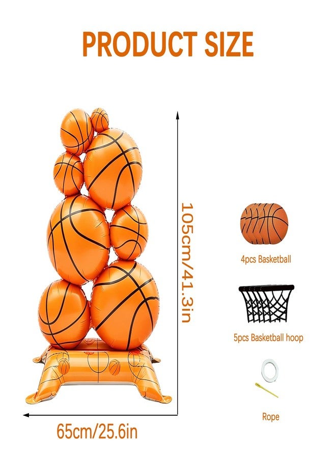 TAIPOXUN 2 Pack Self Standing Basketball Foil Balloons 3.5 ft with Field Base for Birthday Themed Party Decoration Sports Supplies Decor (Basketball Pile) (2 Packs) - Image 3